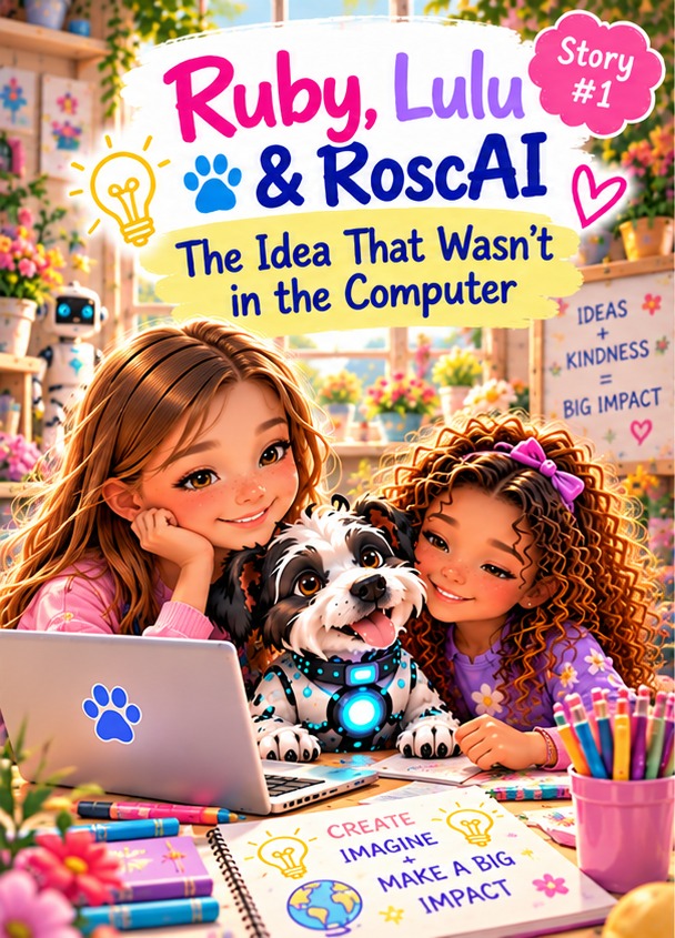 Illustrated cover of The Idea That Wasn't in the Computer — Ruby, Lulu & RoscAI